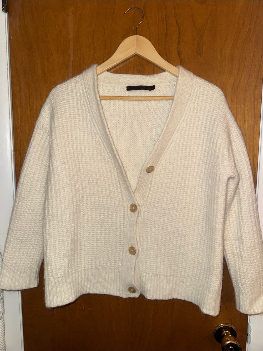 Baby Alpaca & Wool Cream V-Neck Button-Front Women's Sweater Cardigan Sz S